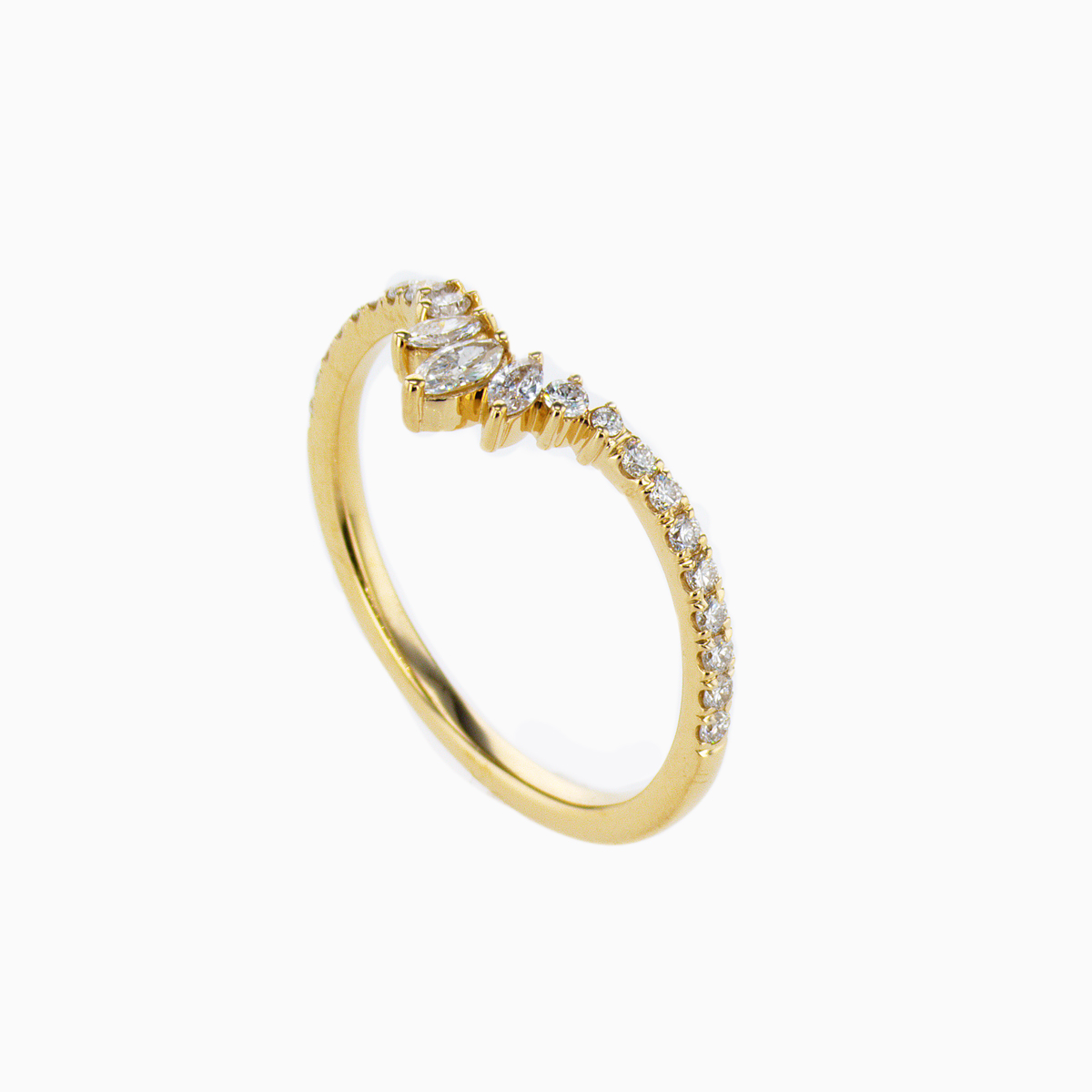 Marquise and Round Diamond Stackable Wedding Band, 14k Yellow Gold